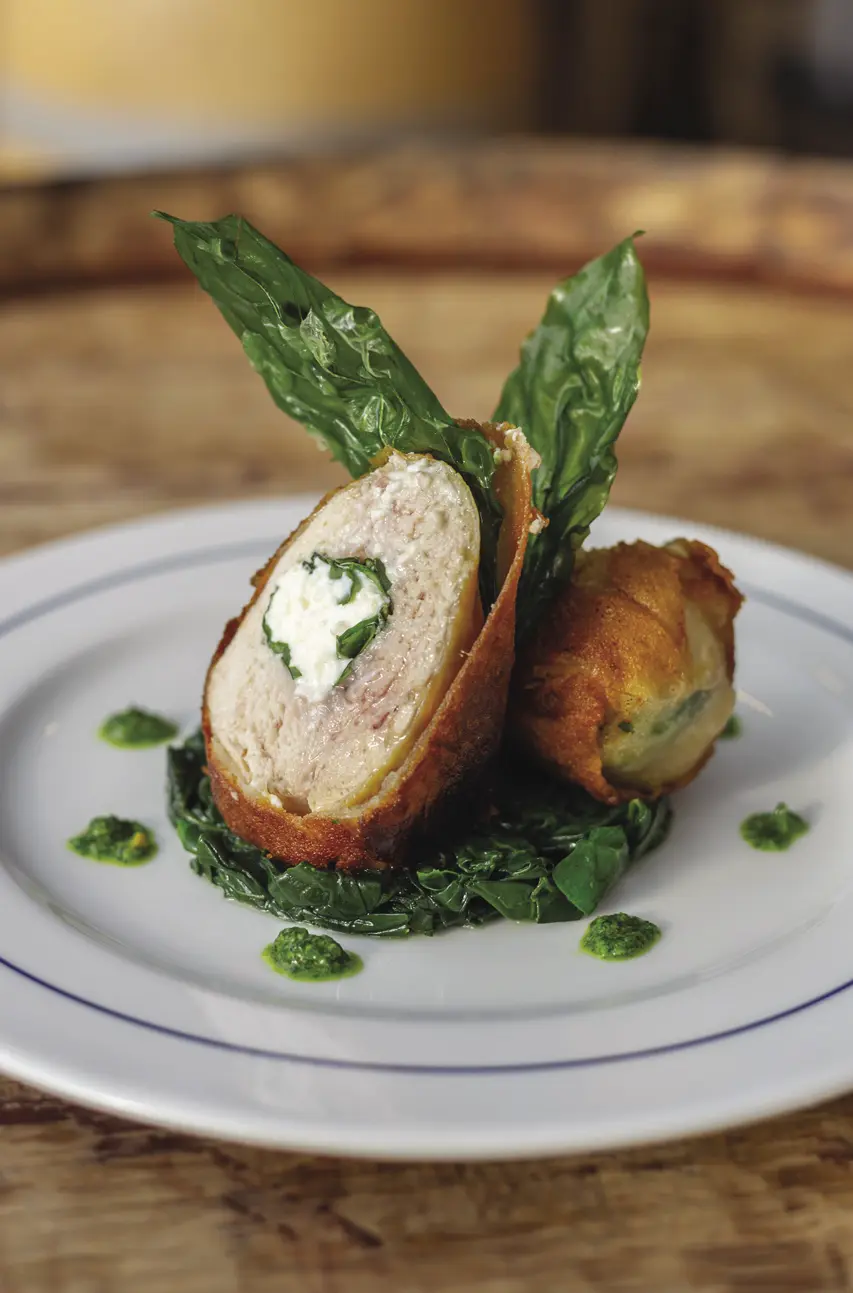 Croustillant de pintade au pesto et chèvre frais